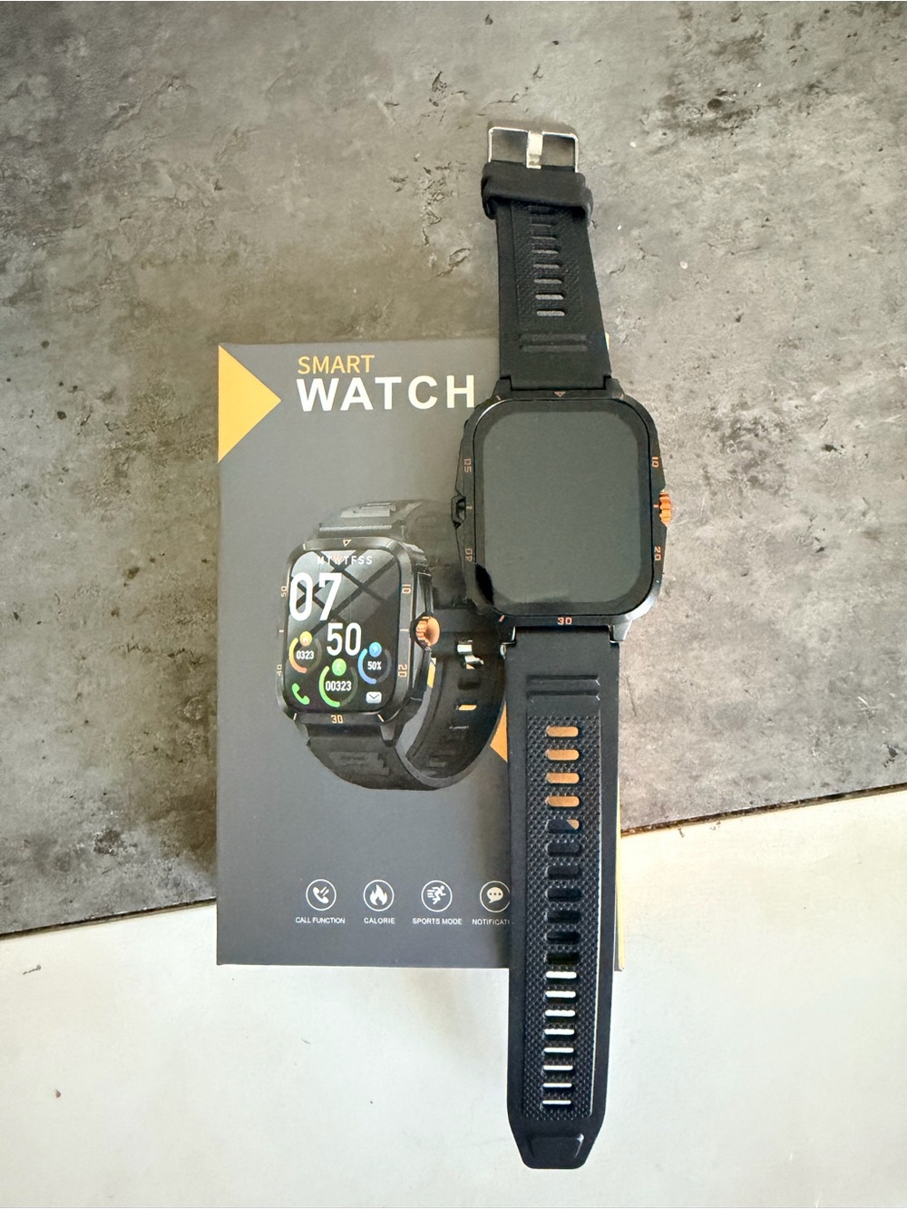 New Black Smartwatch with Orange Accents